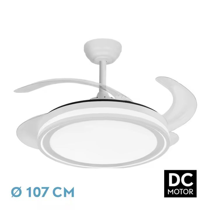 Ventilador de Techo FABRILAMP Bandido 59W Blanco | 4 Aspas 107cm | Control Remoto y Temporizador | Eficiencia Energética | Ideal para Dormitorios, Salones y Comedores - 1
