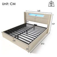 Cama tapizada Cama de Marriage LED con función de carga USB Typo-C e iluminación LED Cama de almacenamiento Somier de Lino Cama Juvenil 160x200 with somier (with colchón) - details 5