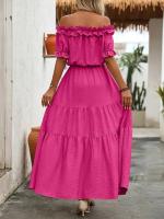 Vestido Maxi De Playa De Moda Para Mujer Con Volante Y Abertura En El Costado Sin Mangas Cuello Abierto Estilo Oficina Lady - details 5