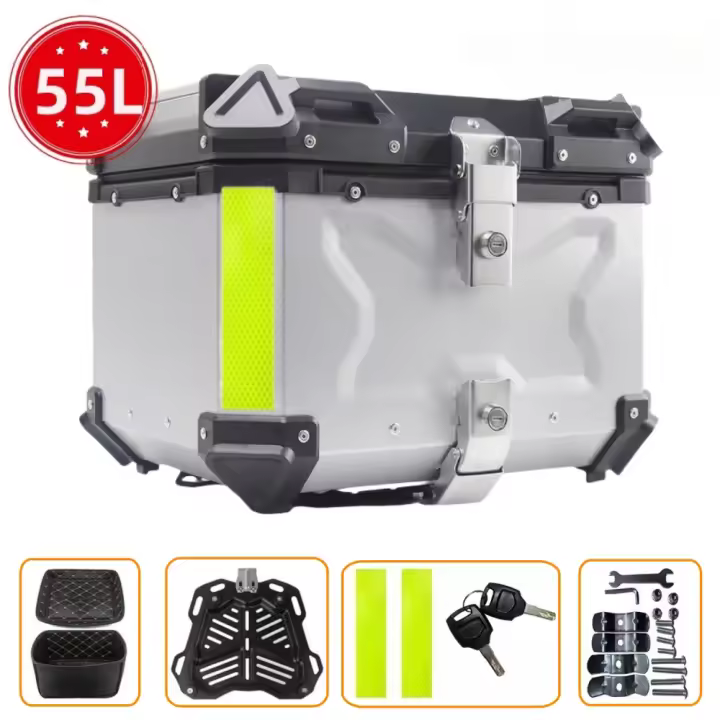 Caja superior de motocicleta de 55L,65L, aleación de aluminio, maletero de motocicleta, caja para casco, caja trasera impermeable para motocicleta, Estuches de almacenamiento de equipaje - 1