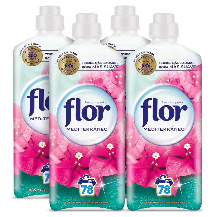 Flor Mediterráneo Suavizante Concentrado para la ropa 312 lavados (4 botellas de 78 lavados) - 1