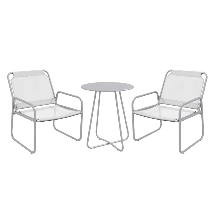 3 Piezas Juego de Bistro Juego de Muebles de Balcón with 1 Mesa 2 Sillas Juego de Asientos de Jardín para Jardín Terraza Malla Gris Claro - 1