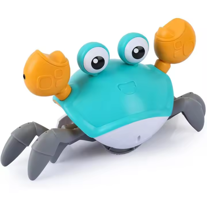 Cangrejo gateante de juguete para bebé con música y luces, juguete interactivo para niños pequeños para jugar boca abajo, evita obstáculos automáticamente, para niños o niñas (naranja) - 1