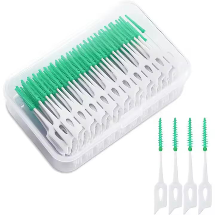 160 PCS Pinzas interdentales Cepillo de hilo dental Cepillo interdental adaptable Doble uso Dental Floss Sticks Portable Oral Tooth Clean Floss (Verde) - 1