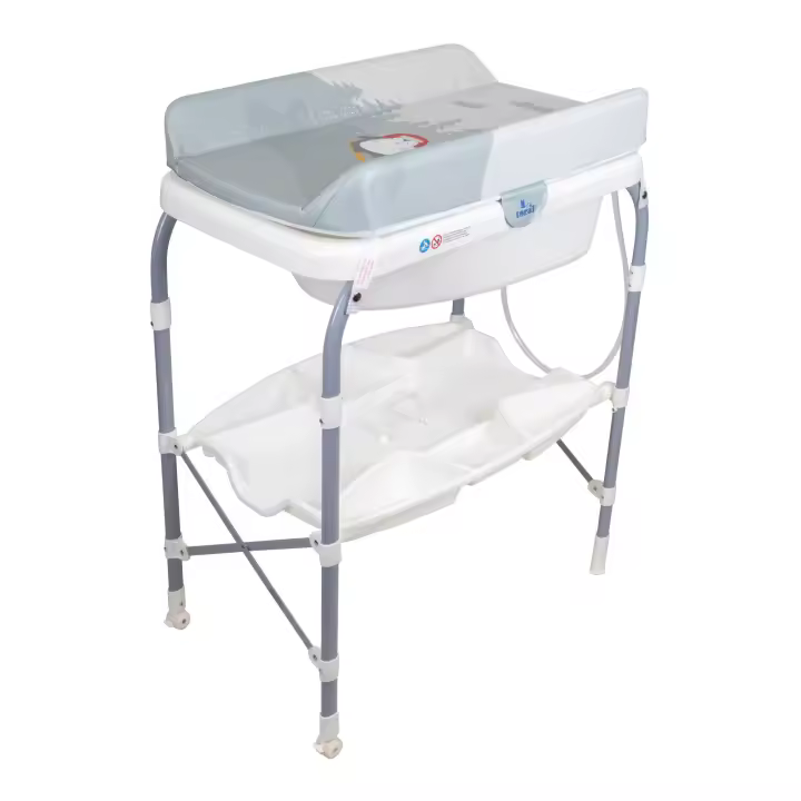 Toral Bañera Cambiador Bebe Mueble con Patas - Bañera Bebe Con Bandeja Separadora y Ruedas con Freno - Cambiador con Medidor de Altura - Bañera Bebe con Cambiador Modelo Pingüino - 1