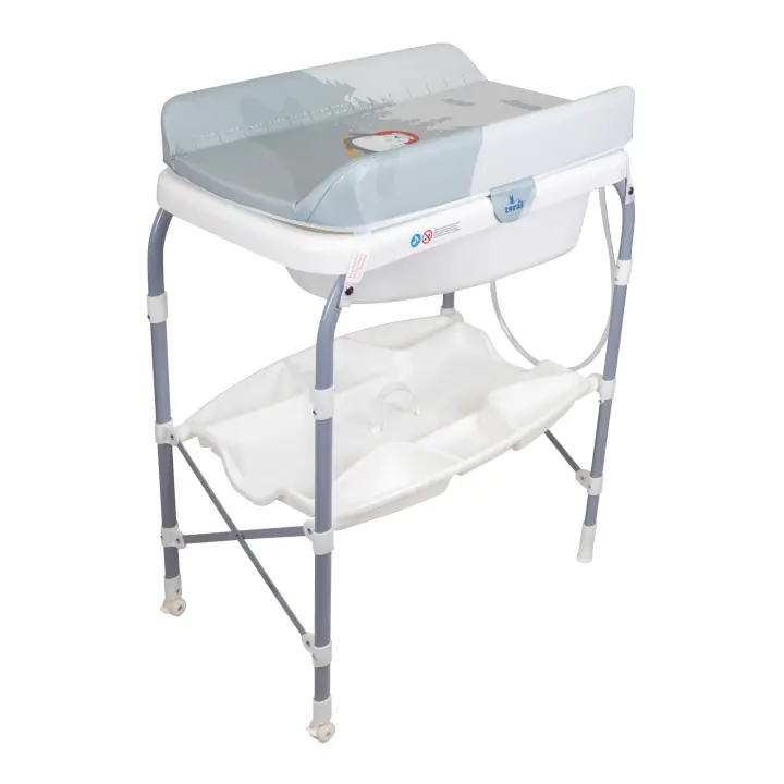 Toral Bañera Cambiador Bebe Mueble con Patas - Bañera Bebe Con Bandeja Separadora y Ruedas con Freno - Cambiador con Medidor de Altura - Bañera Bebe con Cambiador Modelo Pingüino - 1