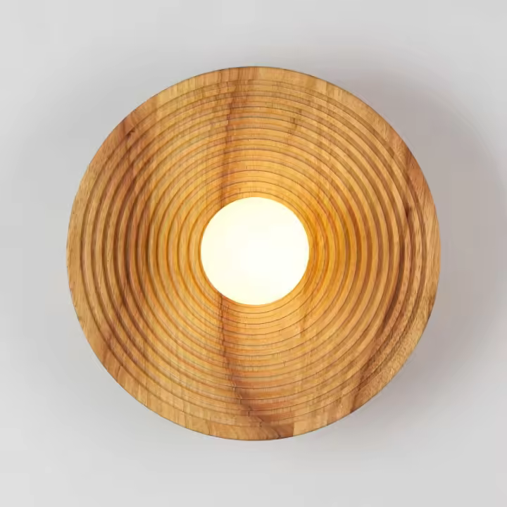 ALPINALUZ Lámpara de Pared Estilo Japonés Wabi Sabi, Madera y Vidrio Opaco Blanco, Casquillo G9, Ø29cm - 1