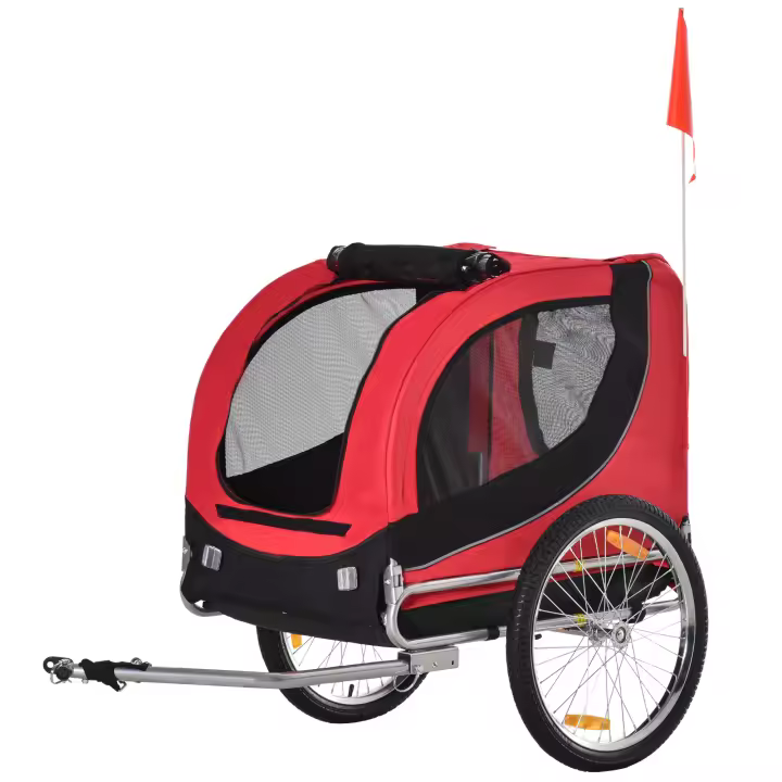 PawHut Remolque Bicicleta Perros Mascota 1 Bandera 8 Reflectores Remolque Bici 130x73x90 cm - 1