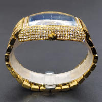 Reloj De Lujo Para Hombre Con Cristales Iced-Out Tonneau Dorado Reloj De Cuarzo Con Pulsera De Acero Inoxidable Moda Diamante Analog Clock - details 16