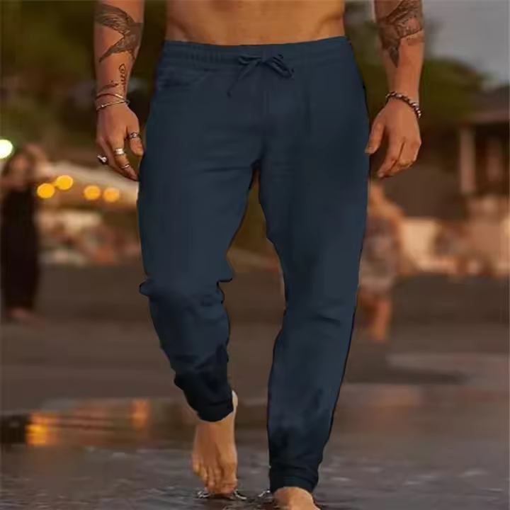 Pantalones De Lino Para Hombre 2024 Alta Gama Pantalones De Verano Algodón Lino Color Ligero Estilo Americano Antiguo Wash Suelto - 1