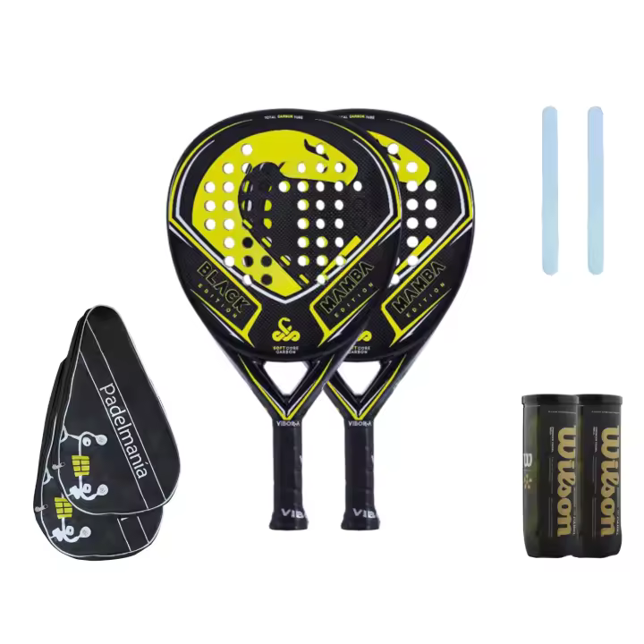 Pala de Pádel Vibor-a Black Mamba Classic + Funda Pádel Manía + Protector Transparente +  Bote de Pelotas Wilson Premier - 1