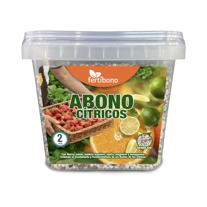 FERTIBONO Abono Citricos, 20-5-10 con Hierro, Calcio, Materia Orgánica, Azufre, Magnesio y Manganeso - (2Kg) - Estimula el Crecimiento y Fortalecimiento de las Raíces de tus Cítricos - 1