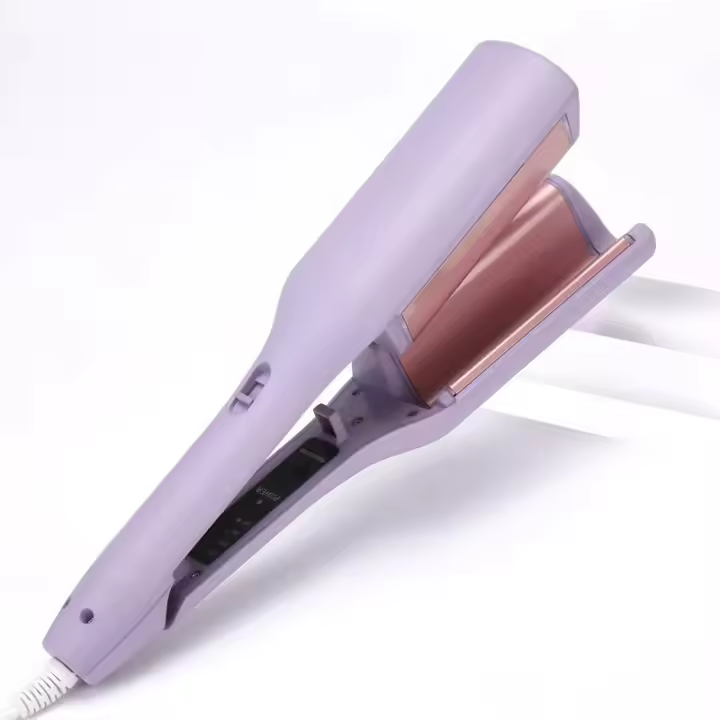 Rizador de Cabello ondulado, antiescaldadura, rizador iónico para Mujeres, rizador de 5 cm de calentamiento, rizador de Cerámica de 4 temperaturas, rizador para Ondas anchas y profundas, rizador de Cabello de 32mm, antiescaldadura (Morado) - 1