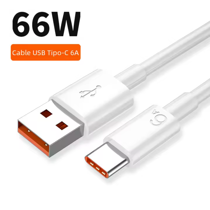 Cable USB Tipo-C 6A 66W Super Cargador Rápido Para Xiaomi 13 Redmi K50 K60 POCO Huawei Mate 50 P60 Honor 80 90 Realme GT Color Blanco - 1