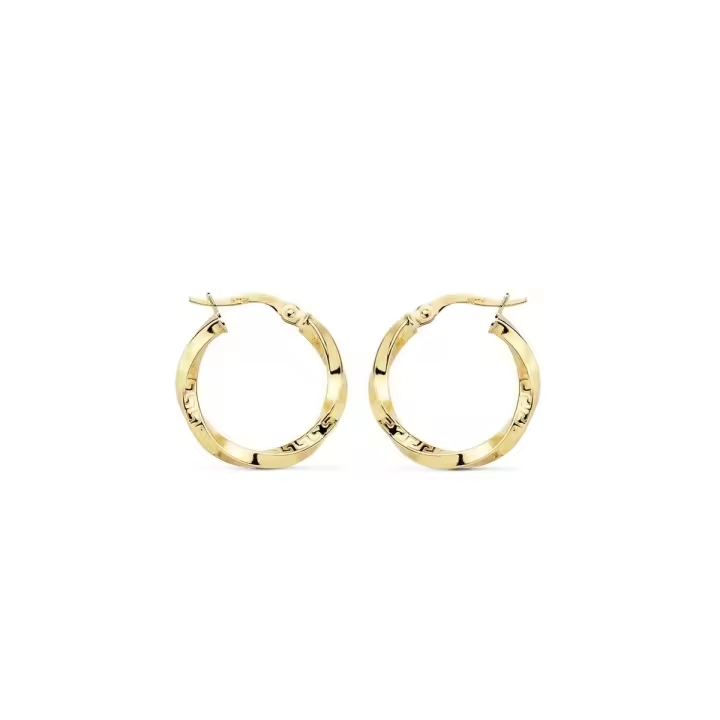 Aros Pendientes Oro 9k mujer 20 mm. huecos reliados detalle greca - 1