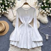 Vestido Mini De Encaje Elegante Con Mangas Flared En Blanco Y Negro YuooMuoo Estilo Harajuku Para Mujer Vestido De Fiesta Coreano A-Line Cuello Redondo Sin Capucha - details 0