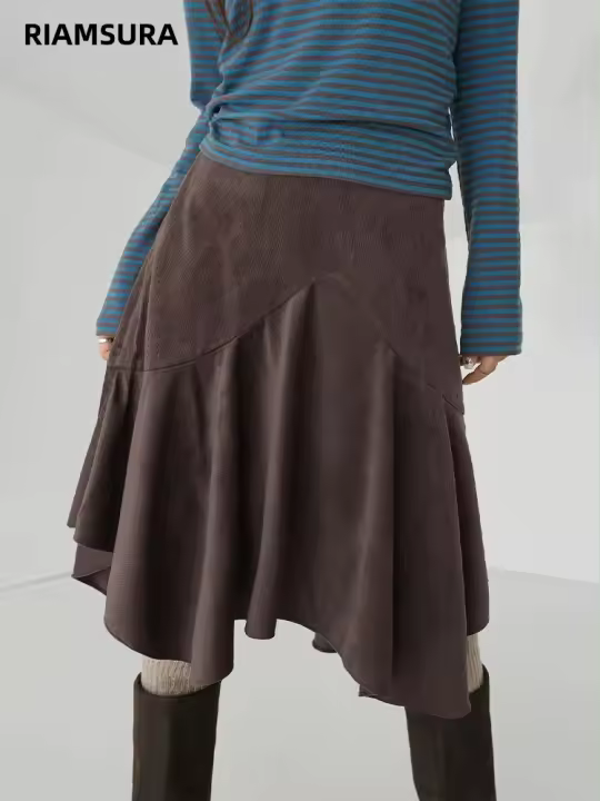 IAMSURE Falda Midi Asimétrica Elegante Y Casual Para Mujer Alta Cintura Poliéster Otoño Primavera Moda Básica 2024 - 1
