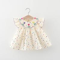 Vestido De Verano Para Niñas Con Bordado De Flores Y Puntos Coloridos Vestido De Princesa Con Cuello En V Talla A-Line Longitud De Rodilla Algodón Y Poliéster 0-3 Años - details 0