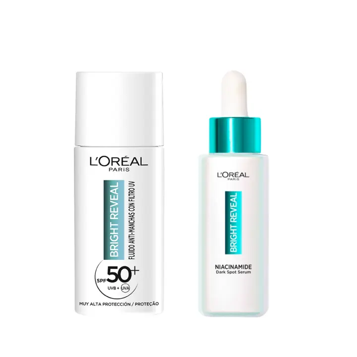 L'ORÉAL PARIS | Bright Reveal Fluido Hidratante Anti-manchas con Filtro UV SPF50+ y Niacinamida 50ml +  Bright Reveal Serum Niacinamida Anti-Manchas 30ML - 1