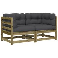 vidaXL Sofás de esquina con cojines 2 uds madera maciza de pino Natural y negro, Marrón pino, Douglas natural Conjunto Terraza Muebles Jardín Exterior Juego de Muebles de jardín Mueble Jardín Exterior Muebles de Salon Exterior - details 1