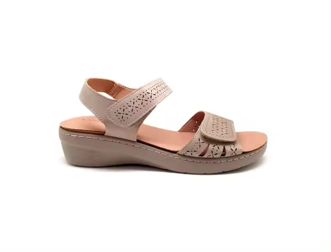 Ballerina Sandalia Mujer Balleri con Cuña y Velcros - Beige - 1