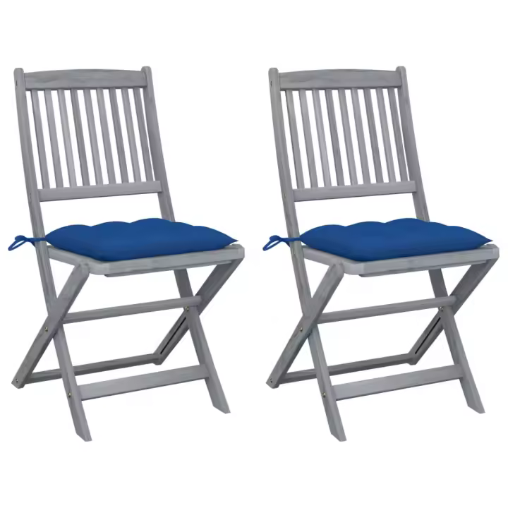 vidaXL Sillas de jardín plegables 2 uds cojines madera maciza acacia - 1