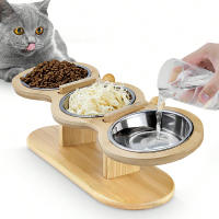 Alfombra De Comida Y Agua Para Gatos Con 3 Cuencos Incluidos Soporte De Madera Elevado Con Inclinación De 15 Grados Para Perros Recién Nacidos Material De Acero Inoxidable - details 0