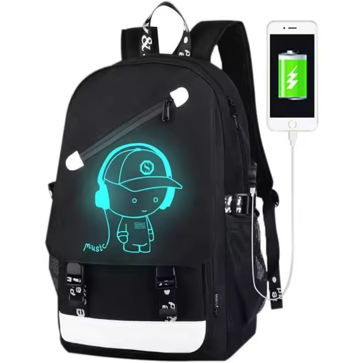 Mochila luminosa de anime para niños, mochila para computadora portátil de 15,6 pulgadas con puerto de carga USB - 1