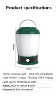 Lámpara Portátil Para Camping Recargable 3 Colores Dimmer Luz De Tent Emergency Para Pesca Impermeable Flashlight Trabajo - details 10