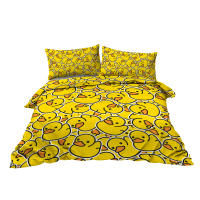 Juego De Cama Con Patrón De Pato Amarillo Densamente Diseñado 3 Piezas Funda De Edredón Y 2 Almohadillas Para Hogar Familiar - details 3