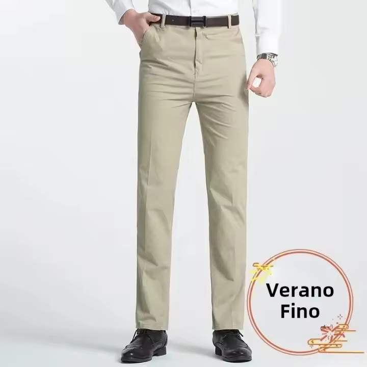 Pantalones Casuales Para Hombre 100% Algodón Verano Delgados Clásicos Otoño Gruesos Negocios Moda Cómodos Elásticos Rectos Talla Alta Bolsillos - 1