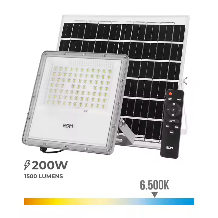 Foco Proyector Led Solar 200W 1500lm 6500K Luz Fría IP65 EDM - 1