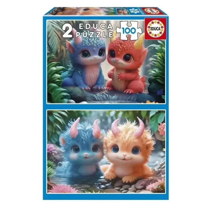 Educa - Puzzle 2x1 Monstruos Adorables 100 piezas 20224 - 1