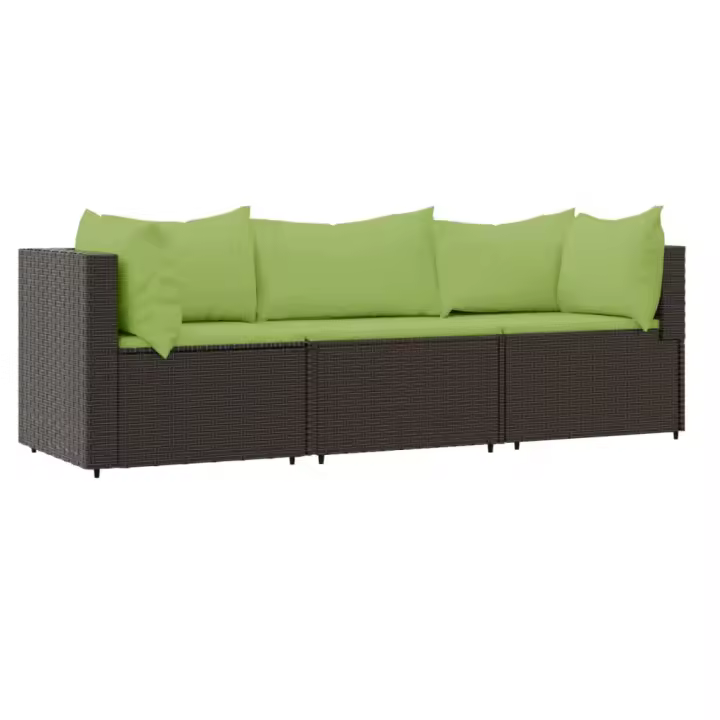 vidaXL Set muebles de jardín 3 piezas y cojines ratán sintético marrón - 1