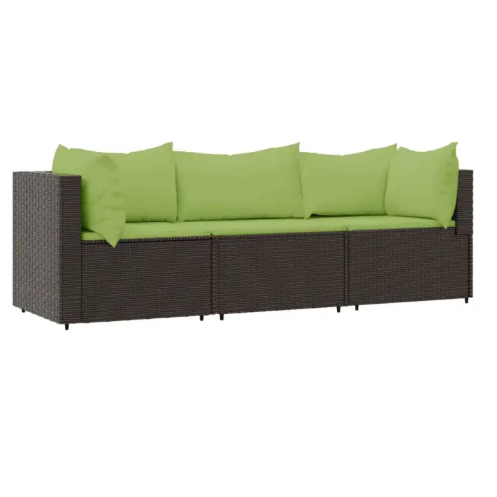 vidaXL Set muebles de jardín 3 piezas y cojines ratán sintético marrón - 1