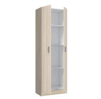 Meimon Armario MULTIUSOS 2 puertas en acabado Roble, con 3 estantes regulables, tablero melaminizado TIPO E1, cantos melamínicos, trasera MDF blanca, bisagras metálicas, tiradores ABS gris aluminio, tacos antirruido, medidas 180x59x37 cm, soporta 45 kg - details 1