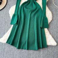 Vestido Largo Elegante Para Mujer Con Mangas Flared Y Volantes Cuello V Solido Bodycon Para Fiesta Y Oficina Polyester Mid-Calf - details 15