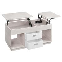 Mesa de Centro, Mesa de Café con Tablero Elevable, 2 Cajones y Compartimentos Ocultos, Estantes Abiertos, para Sala de Estar, Estudio, Blanco o Beige - details 0