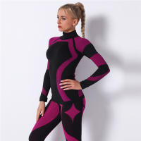 SSITO Conjunto Deportivo de manga Larga para Mujer, traje de Yoga, ropa de Cuello alto para Gimnasio, Top Short de Fitness, Leggings sin costura de DOT in Rayas, Nuevo, 2 Unidades/Set - details 6