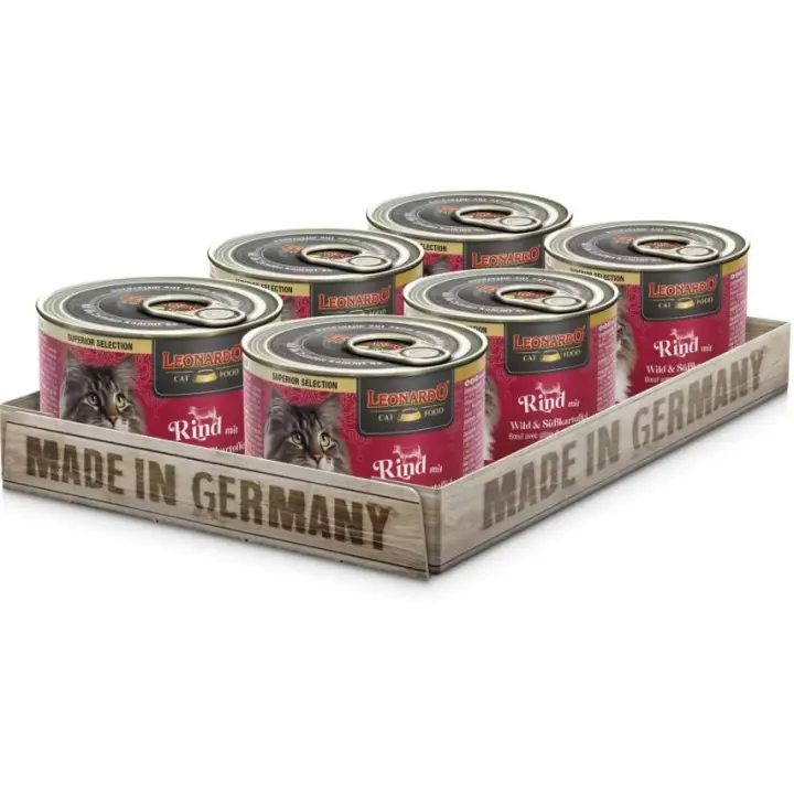 Pack 6X200 Gr - Leonardo Super Selection Ternera con caza y boniato comida humeda en lata para gatos adultos - 1