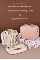 Bolso De Maquillaje De Cuero PU Capacidad Grande Doble Capa Transparente Organizador De Cosméticos Lujo Para Mujeres Viaje Esencial - details 0