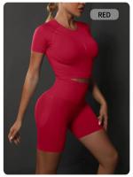 SSITO Nuevo conjunto de Pantalones cortos de manga cortos de Yoga de color sólido de melalgodón sin costura para correr, deportes y Fitness conjunto de Dos piezas - details 32