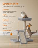 Rascador con Cama y Rampa Giratoria, Plataforma, Auto-Aseador y Pompones, Árbol para Gatos de Interior, Gris Claro - details 2