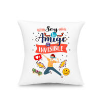 Cojín personalizado Antiestrés: “Soy tu amigo invisible" con relleno de micro perlas de silicona - 20×20 cm aprox. - REGALO AMIGO INVISIBLE - para regalar en Navidad con frase y dibujo - impreso por las dos caras - details 0