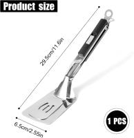 Espátula con abrazadera para parrilla, pinzas de acero inoxidable de 11,6 pulgadas de largo con mango extendido, antiescaldaduras para voltear alimentos (negra) - details 0