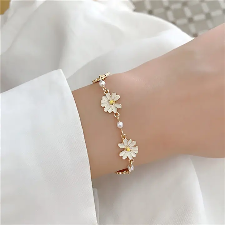 Pulsera De Daisy Floral Dulce Moda Minimalista Aestética Encanto Flor Para Mujer Joyería De Boda Fiesta Regalo - 1