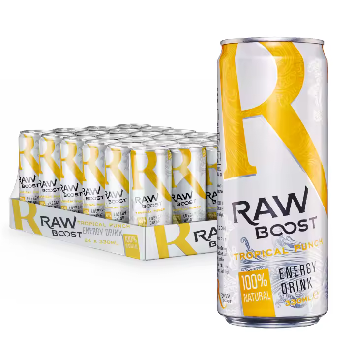 Raw Boost Tropical Punch 100% Natural & Vegan Energy Drink - Pack 24 X 330ml - 1