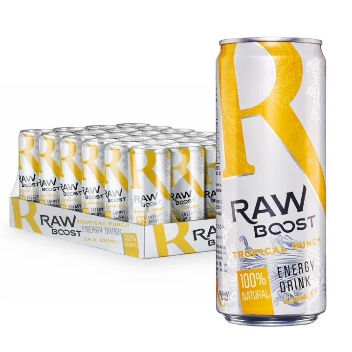 Raw Boost Tropical Punch 100% Natural & Vegan Energy Drink - Pack 24 X 330ml - 1