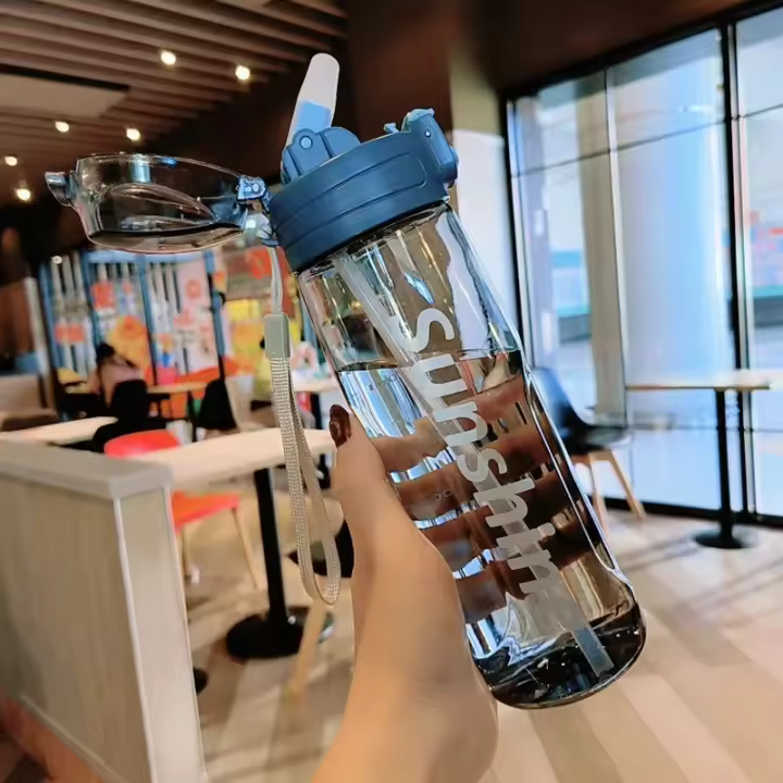 Botella Deportiva De 800ML Con Tapa Y Pajita a Prueba De Fugas Ecológica Para Exteriores Sin BPA Reutilizable Lavable - 1