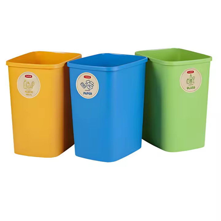 CURVER Eco Juego de 3 cubos de basura para sistema de reciclaje, cubos de plástico para papel, cristal y plástico - 1